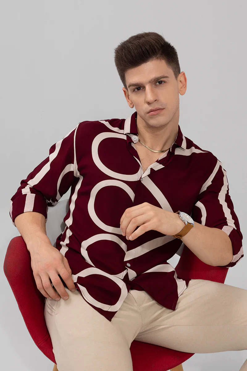 ABSTRACT CIRCLE MAROON SHIRT - Image 2