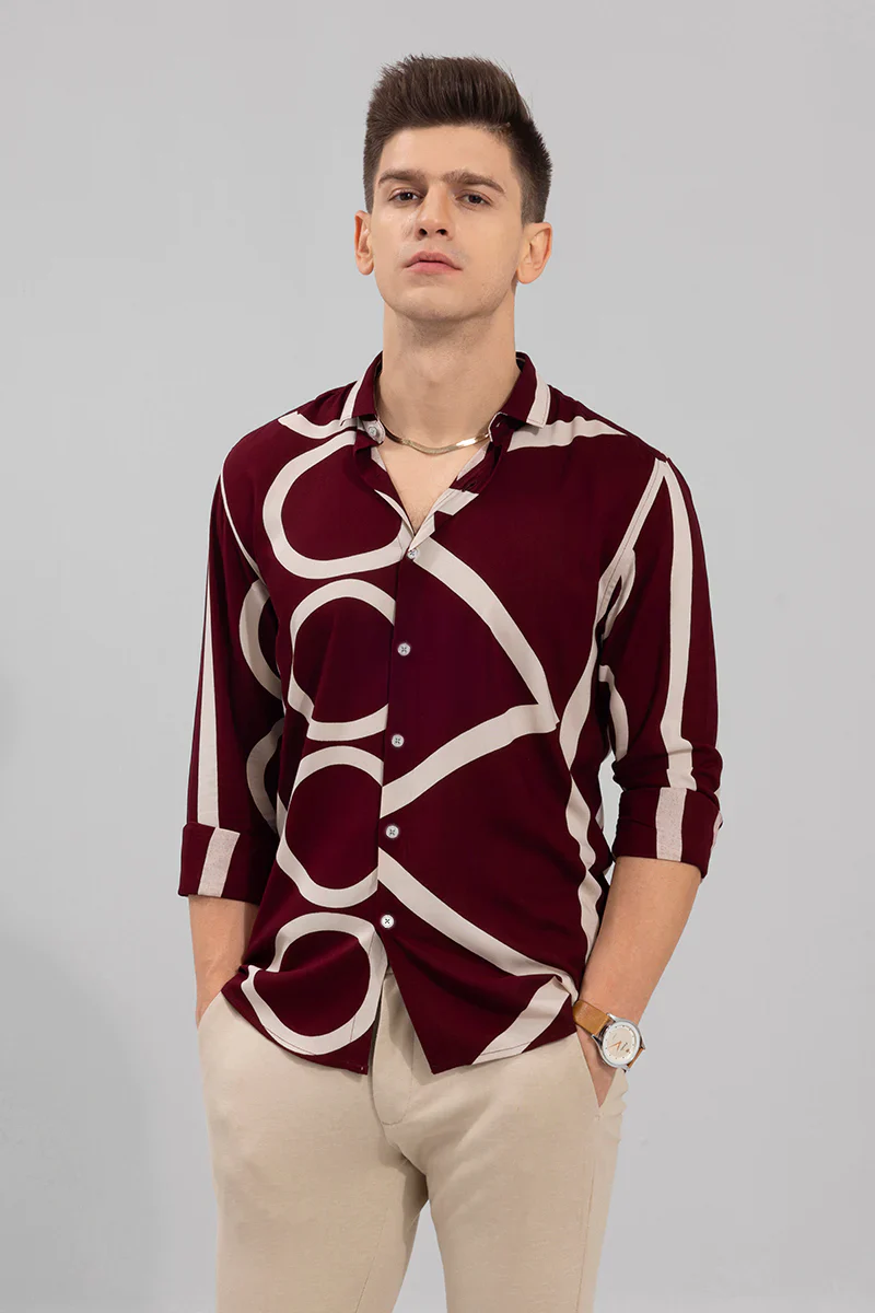 ABSTRACT CIRCLE MAROON SHIRT - Image 3