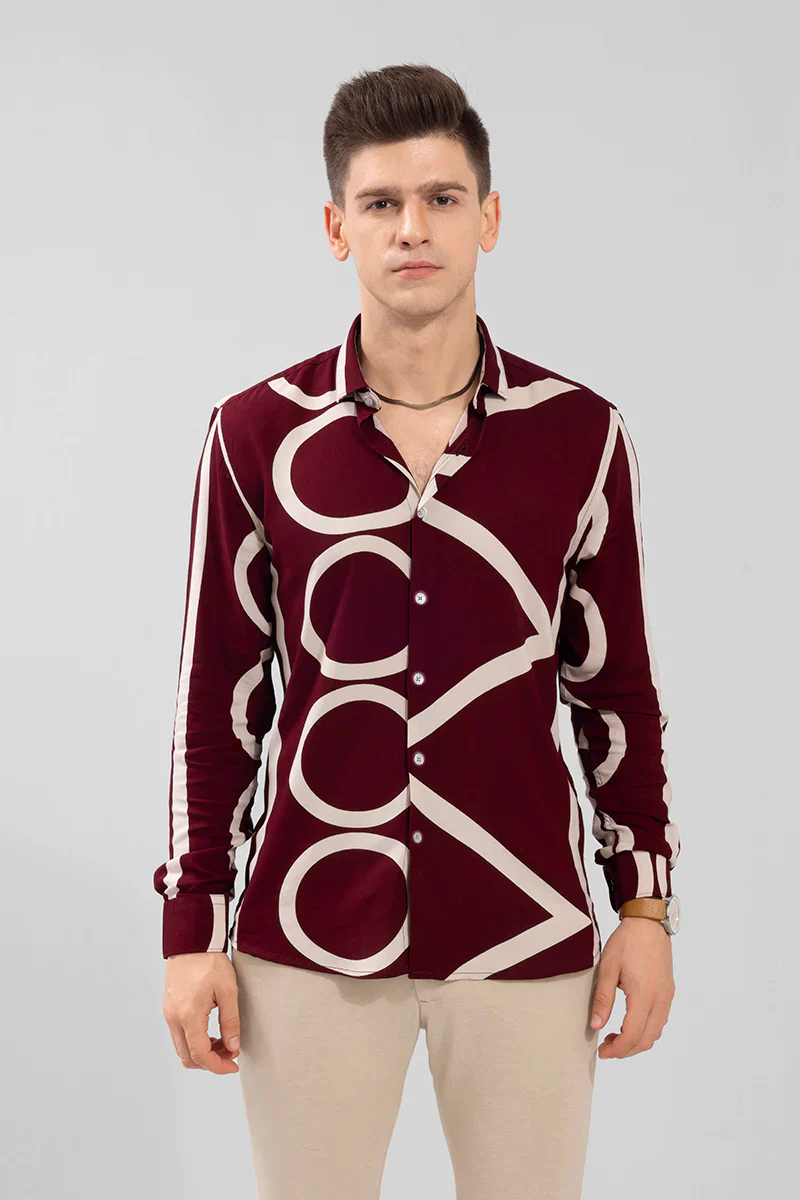 ABSTRACT CIRCLE MAROON SHIRT - Image 5