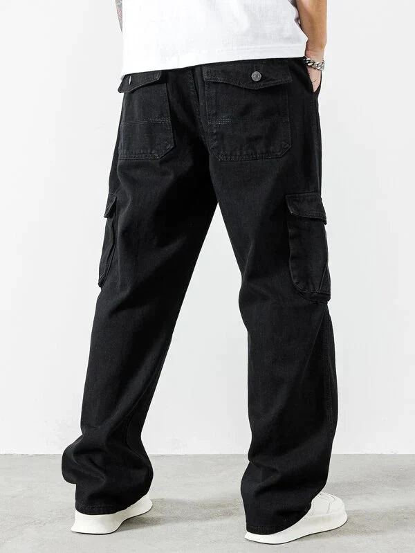 BLACK BAGGY MEN CARGO JEANS - Image 2