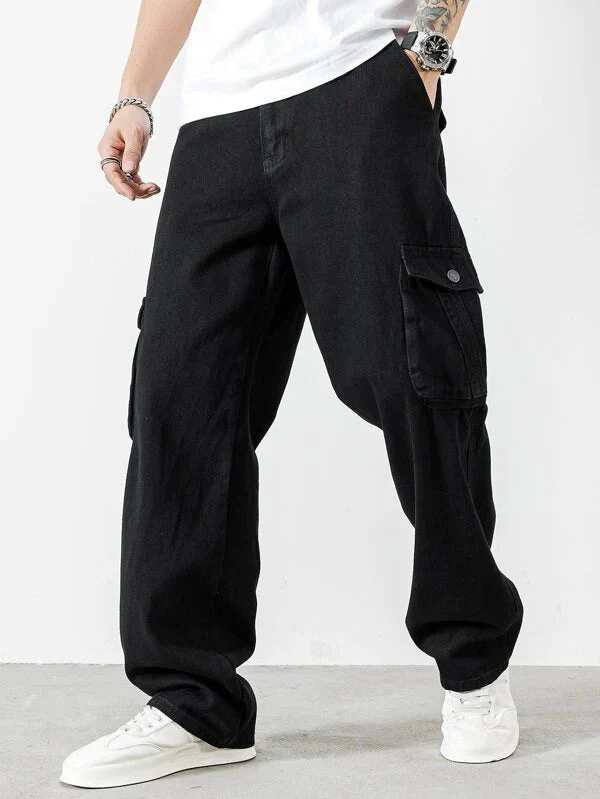 BLACK BAGGY MEN CARGO JEANS - Image 3