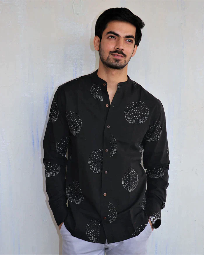 BLACK MOON BLOCK-PRINTED MEN'S SHIRT - Image 2