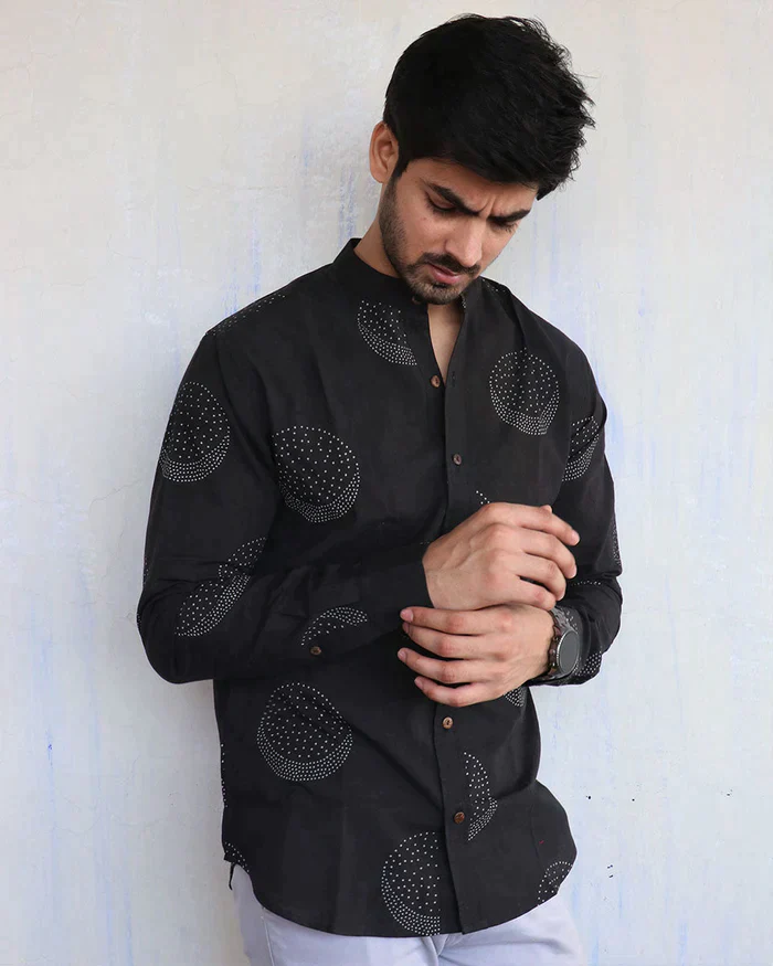 BLACK MOON BLOCK-PRINTED MEN'S SHIRT - Image 3