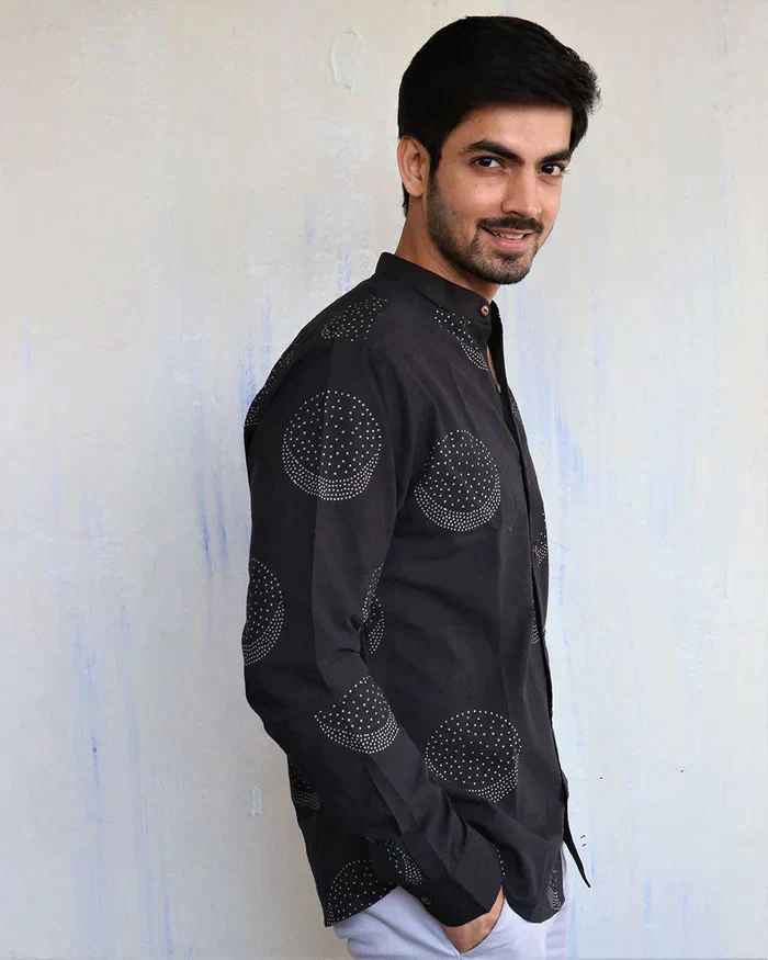 BLACK MOON BLOCK-PRINTED MEN'S SHIRT - Image 5