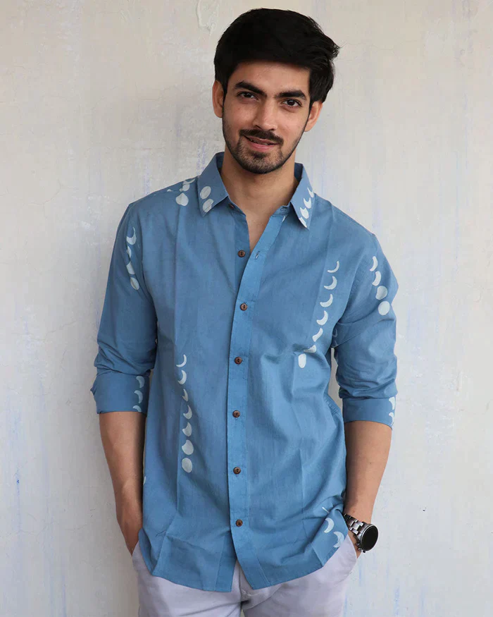 Blue Eclipse Block-Printed Men'S Shirt - Image 2