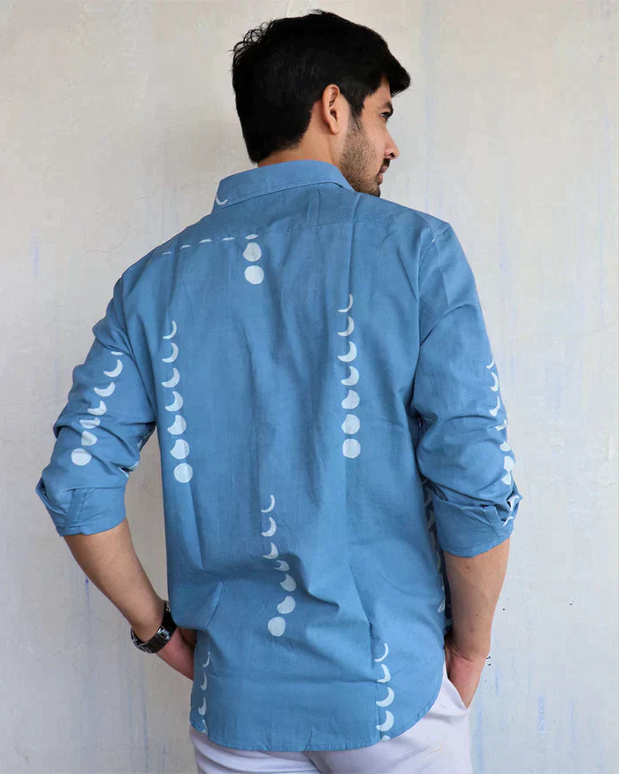 Blue Eclipse Block-Printed Men'S Shirt - Image 3