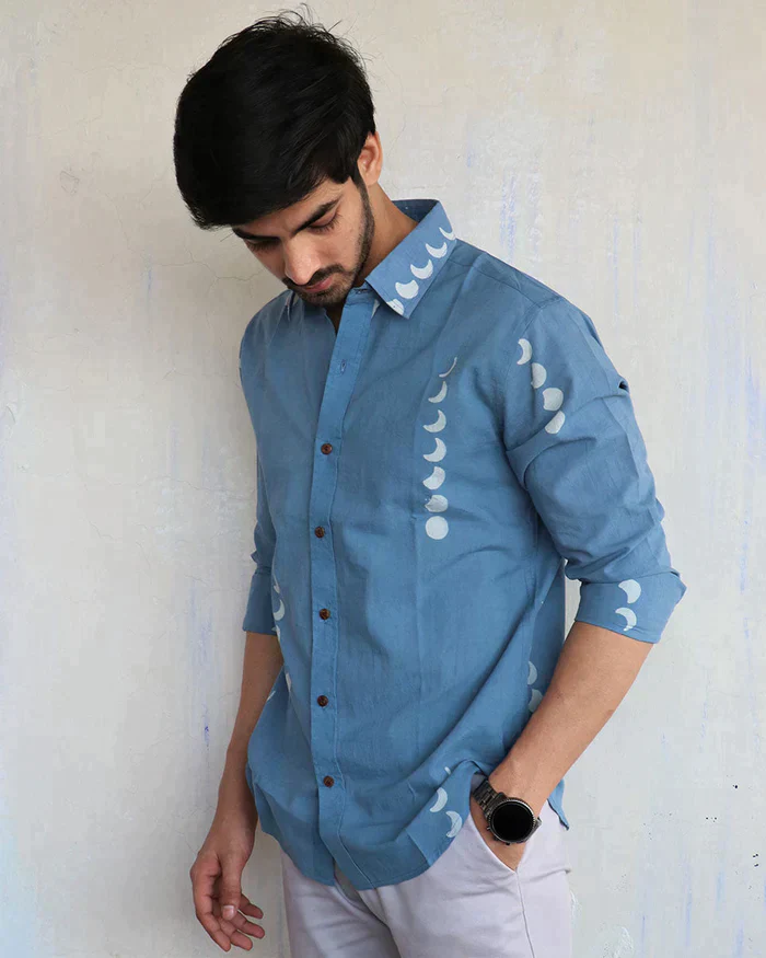 Blue Eclipse Block-Printed Men'S Shirt - Image 4