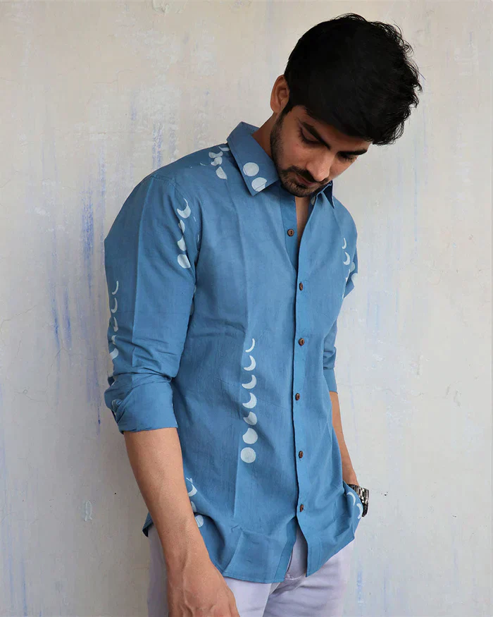 Blue Eclipse Block-Printed Men'S Shirt - Image 5