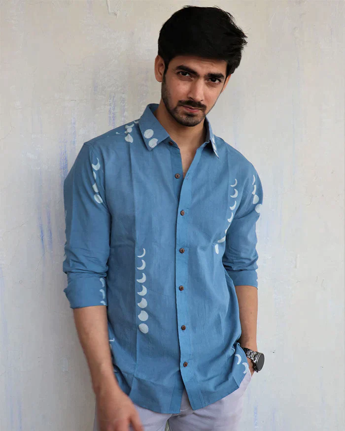Blue Eclipse Block-Printed Men'S Shirt - Image 6