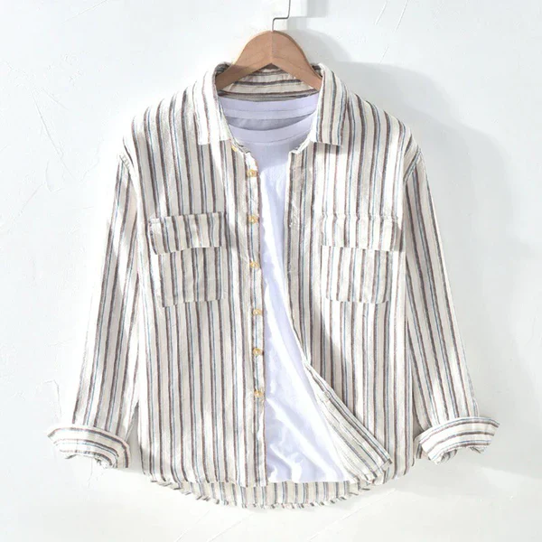 Brown Color Double Pocket Stripe Shirt For Men