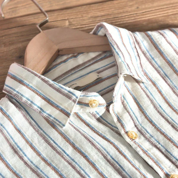 Brown Color Double Pocket Stripe Shirt For Men - Image 2