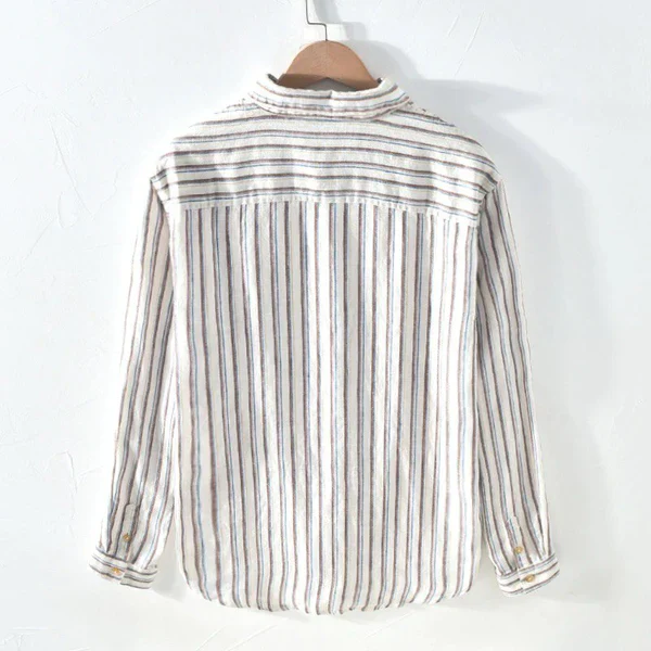 Brown Color Double Pocket Stripe Shirt For Men - Image 3