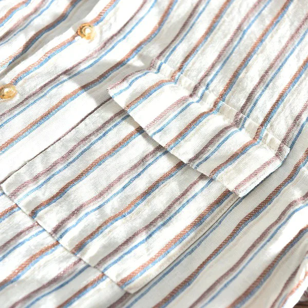 Brown Color Double Pocket Stripe Shirt For Men - Image 4