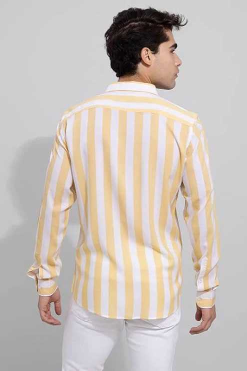 Casual Yellow Striped Shirt For Men - Image 2