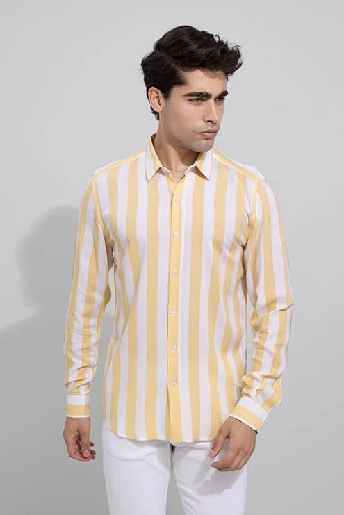Casual Yellow Striped Shirt For Men - Image 3