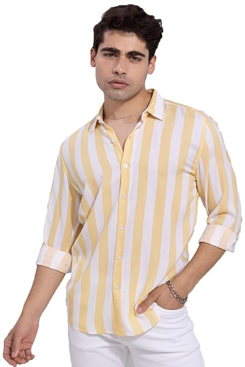 Casual Yellow Striped Shirt For Men - Image 4