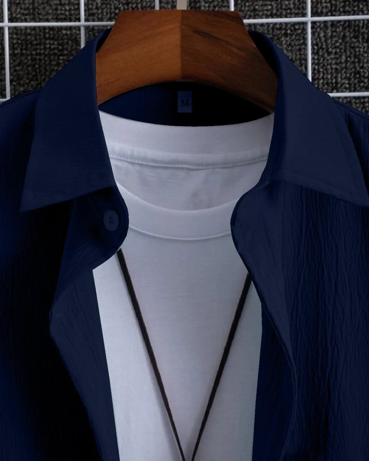 Delightful Navy Blue Seersucker Half Sleeve Shirt - Image 3