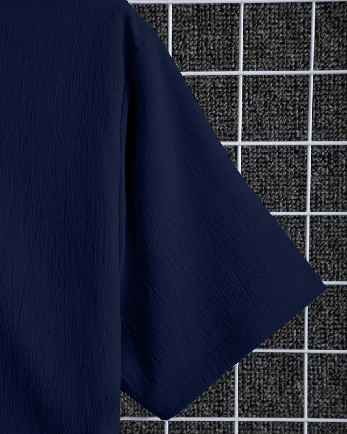 Delightful Navy Blue Seersucker Half Sleeve Shirt - Image 4