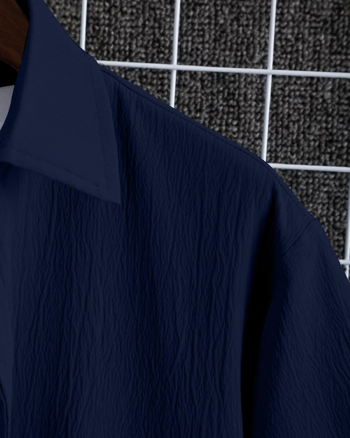 Delightful Navy Blue Seersucker Half Sleeve Shirt - Image 5