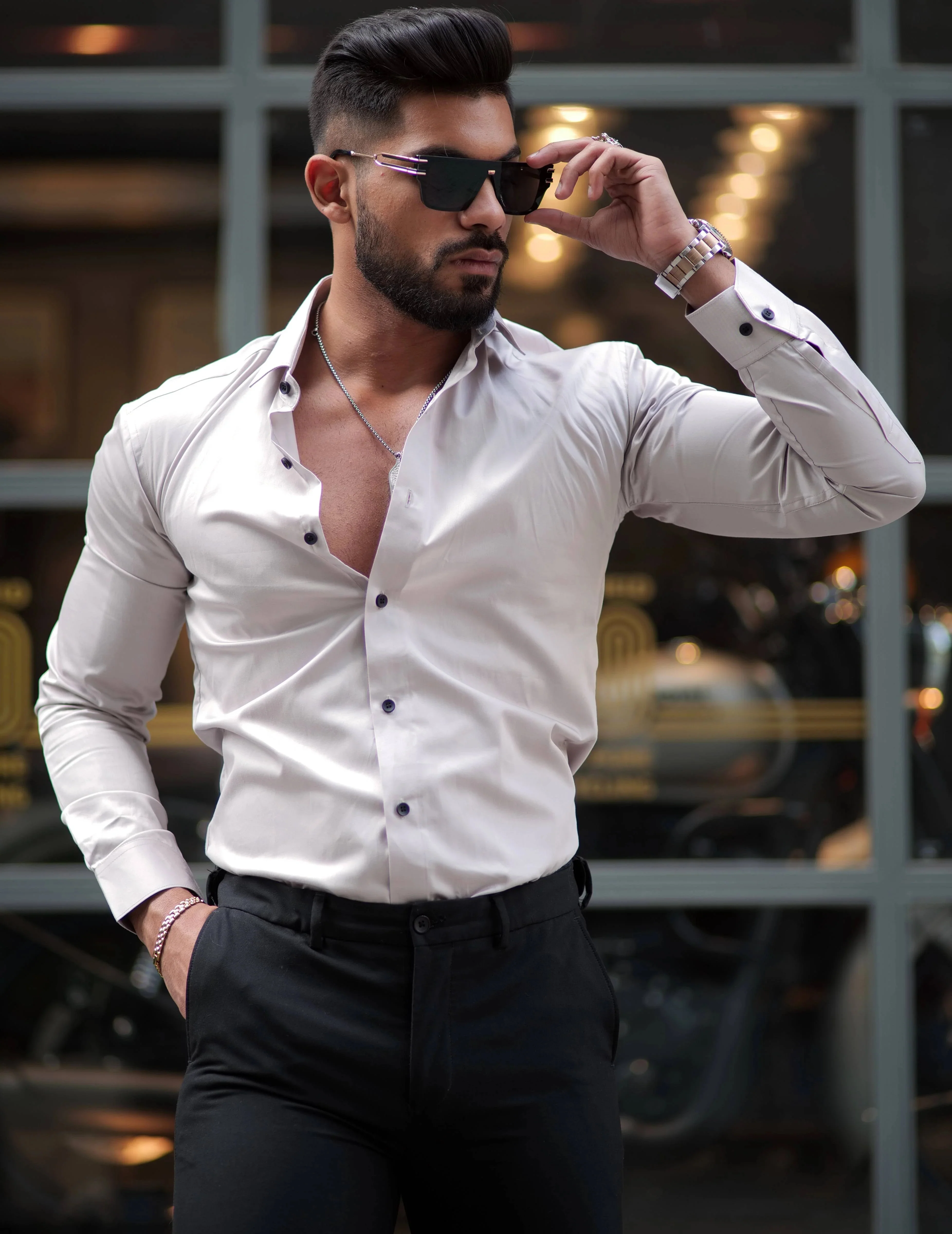FORMY GREY LUXURY FORMAL SATIN COTTON SHIRT FOR MEN'S - Image 2