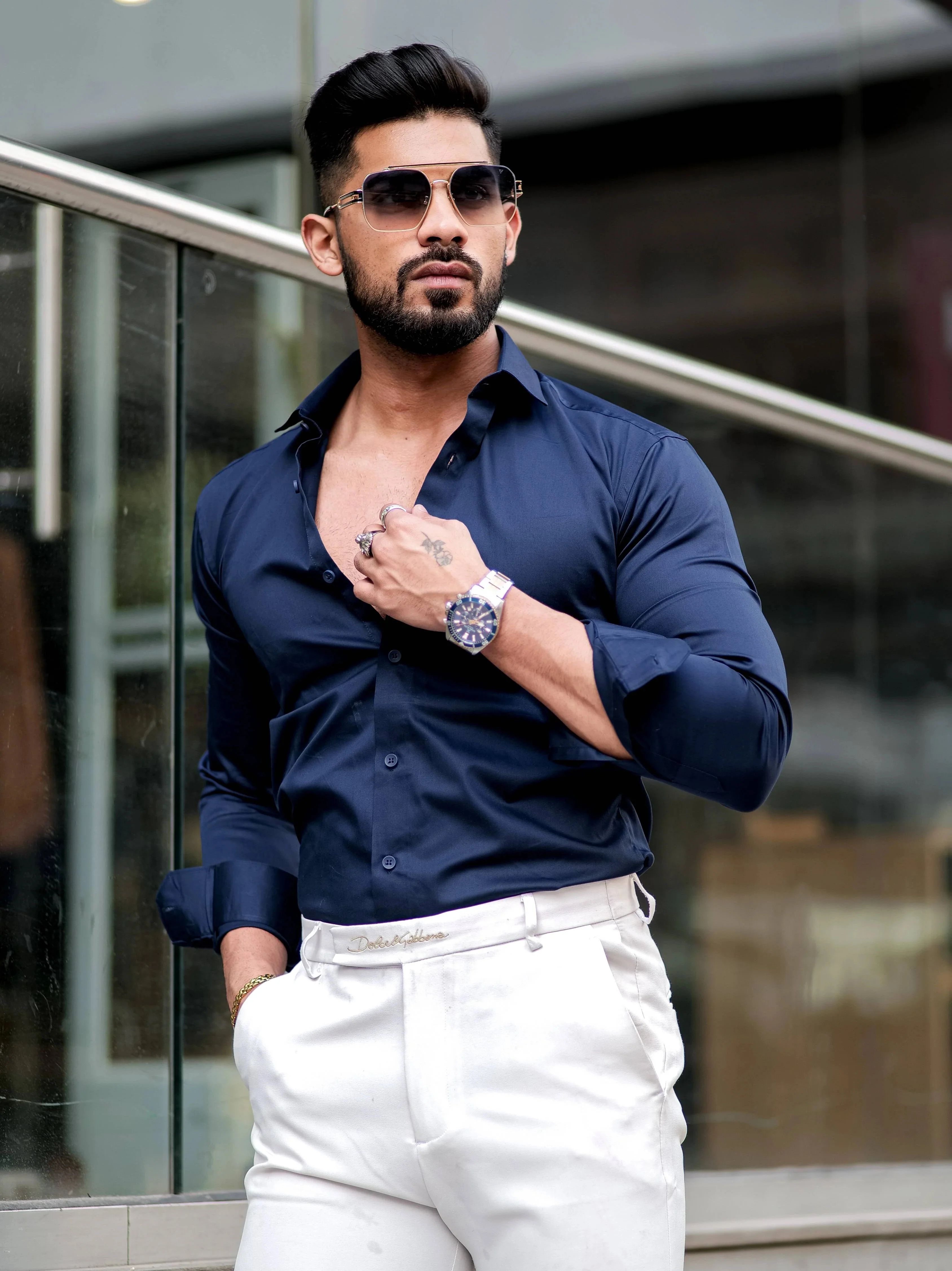 FORMY NAVY LUXURY SATIN COTTON SHIRT FOR MEN'S - Image 2