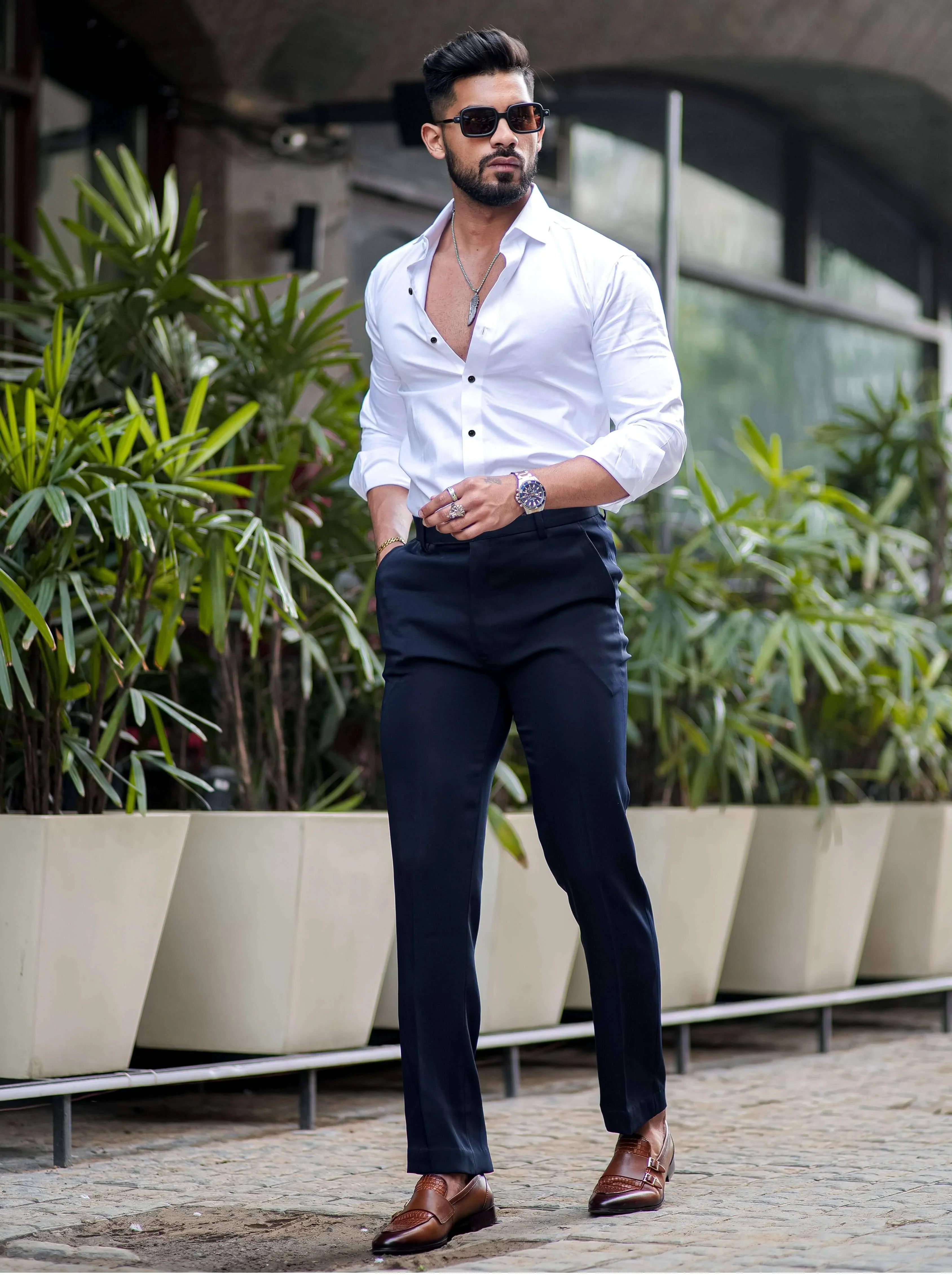 FORMY WHITE SMOKE LUXURY BLACK BUTTON SATIN SHIRT FOR MEN'S - Image 2