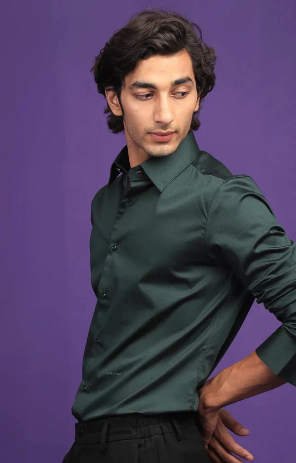 Hunter Green Luxurious Solid Shirt - Image 2