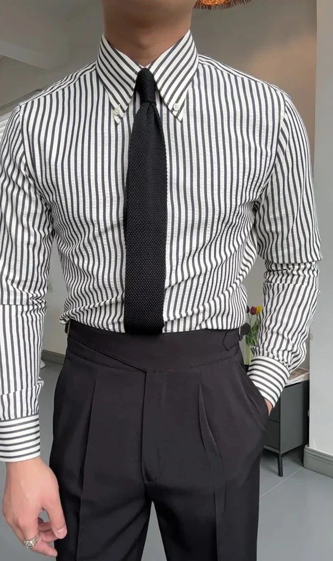 ITALIAN STRIP CRUSH COTTON FULL SLEEVE SHIRT - Image 2