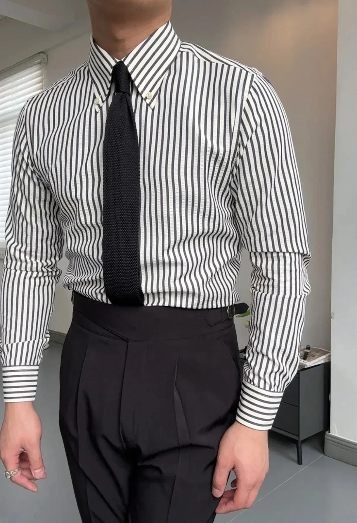 ITALIAN STRIP CRUSH COTTON FULL SLEEVE SHIRT - Image 3