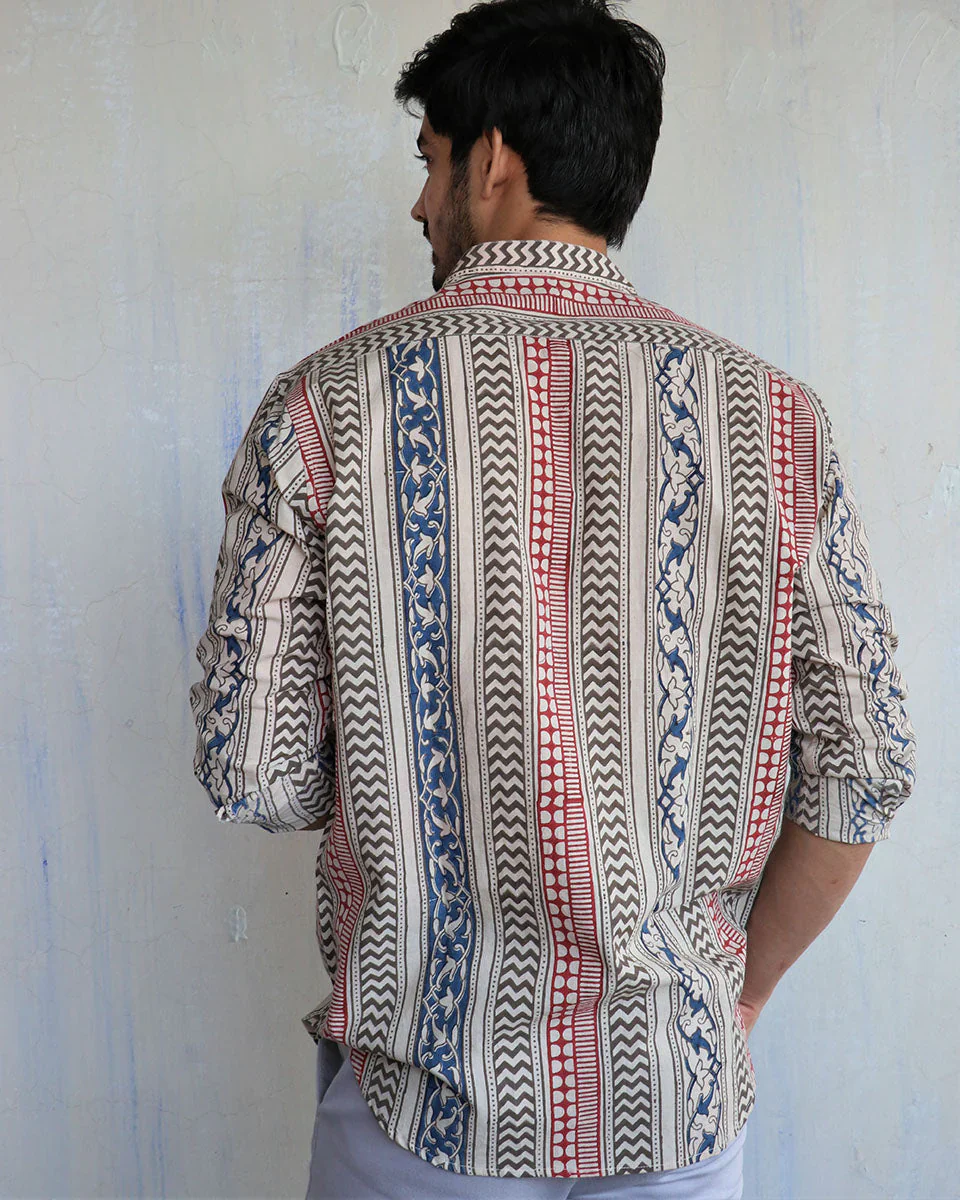 IVORY BLOCK-PRINTED MEN'S SHIRT - Image 6