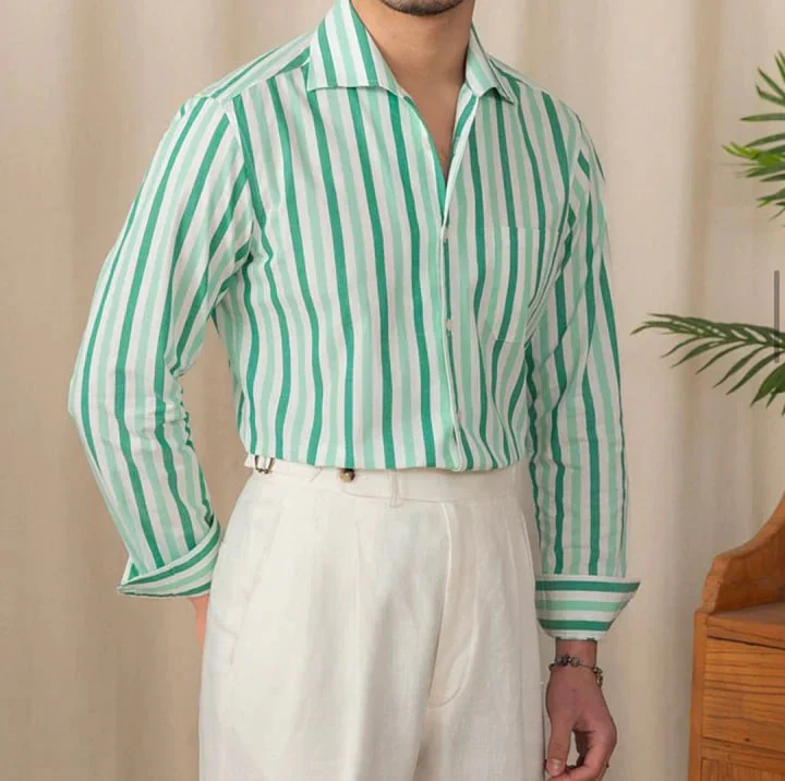 Light Green Italian Crush Shirt For Men - Image 3
