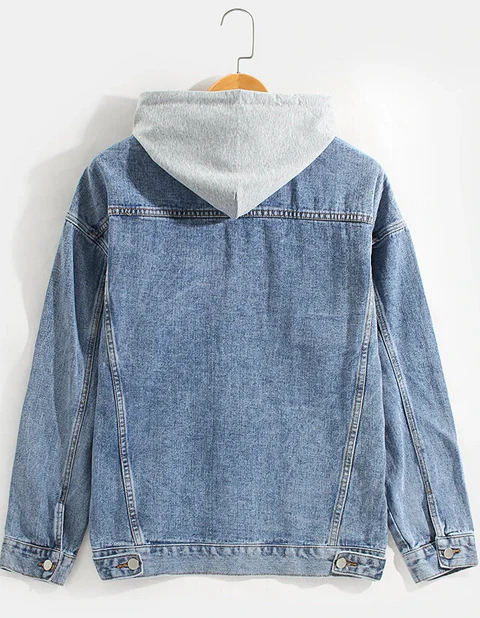 Mens Cotton Button Front Outdoor Stylish Detachable Hooded Denim Jacket With Pocket - Image 2