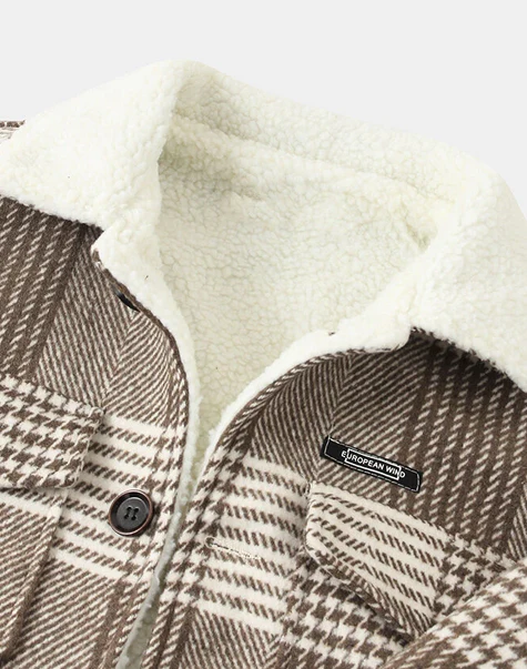 Mens Plaid Single Breasted Lapel Double Pocket Casual Woolen Jackets - Image 3