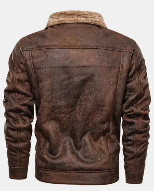 Mens Winter Fleece Lined Warm Faux Fur Leathers Suedes Thickened Bomber Jackets - Image 2