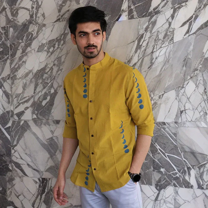 Mustard Eclipes Block-Printed Men'S Shirt - Image 3