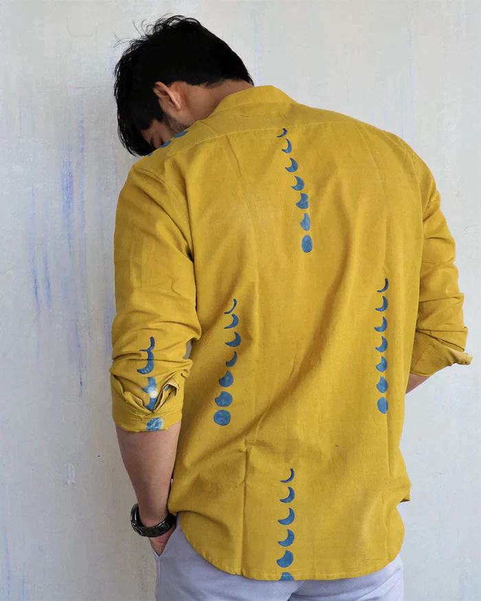 Mustard Eclipes Block-Printed Men'S Shirt - Image 4