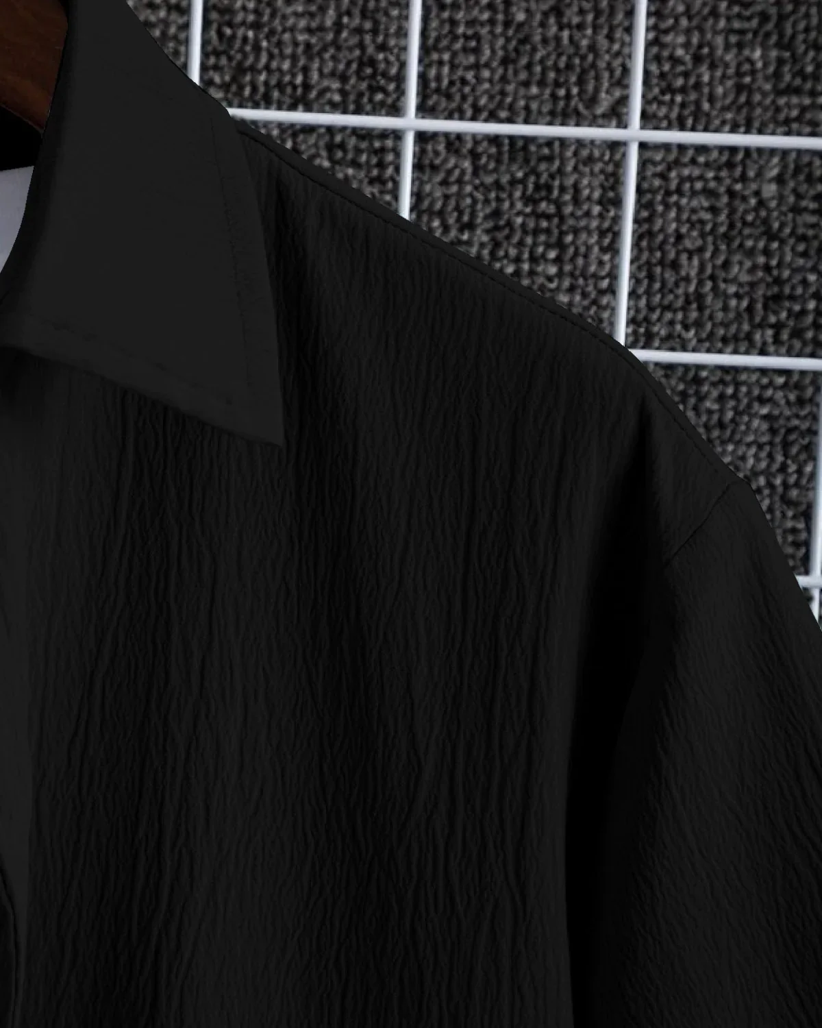 Quintessential Black Seersucker Half Sleeve Shirt - Image 5