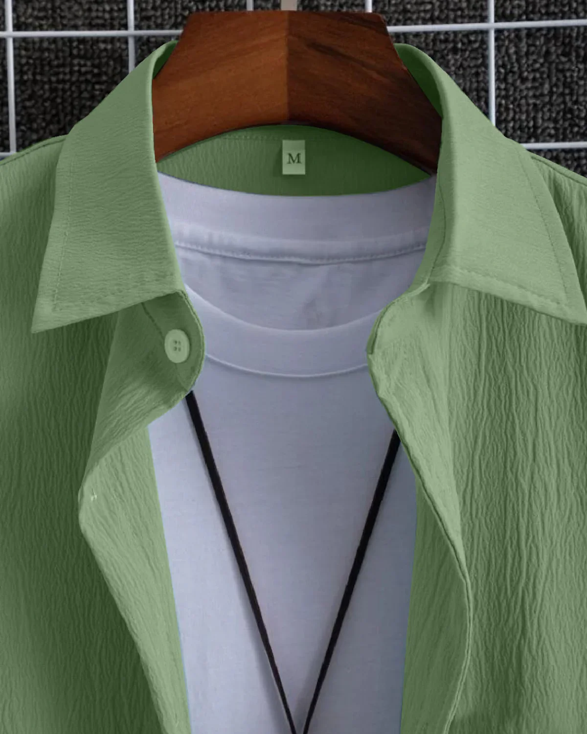 Redolent Olive Green Seersucker Half Sleeve Shirt - Image 3