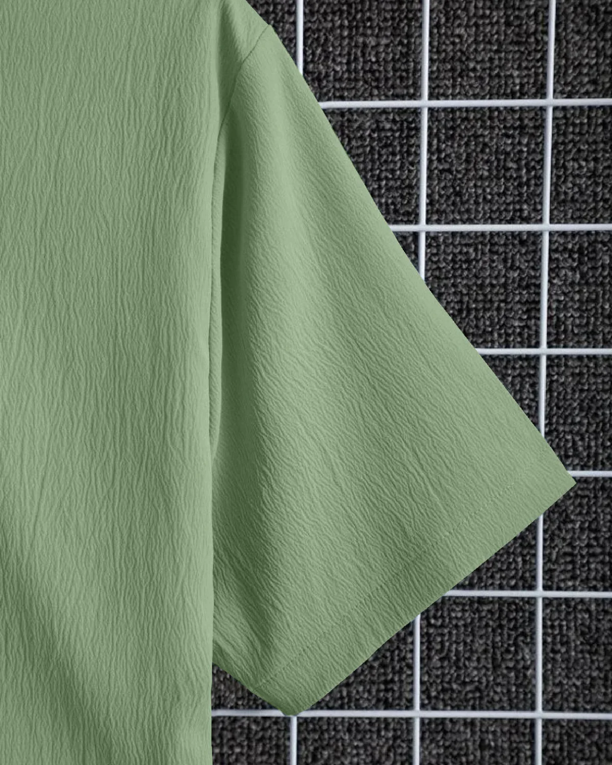 Redolent Olive Green Seersucker Half Sleeve Shirt - Image 4