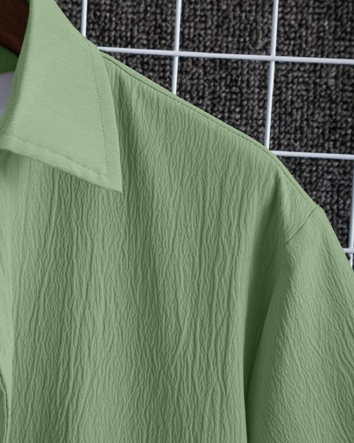 Redolent Olive Green Seersucker Half Sleeve Shirt - Image 5
